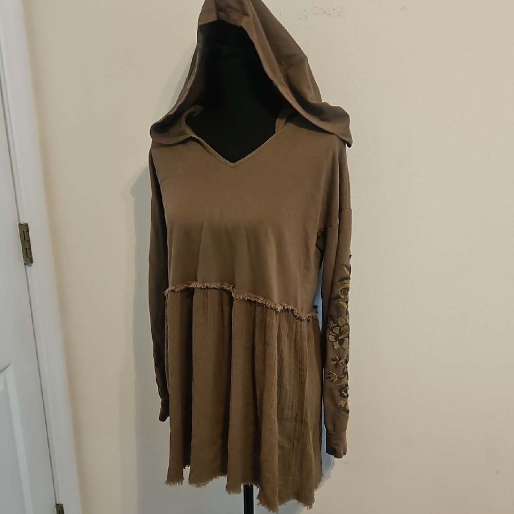 Miss Me Hooded Tunic with Embroidered Sleeves